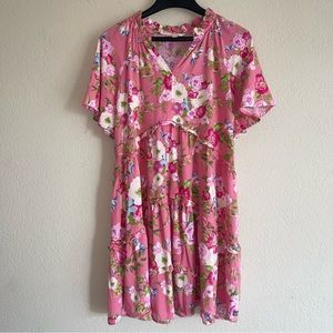 Matilda Jane Pink Enchanted Garden Fresh Floral Tiered Dress Small